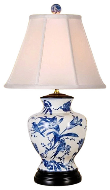 Chinese Blue and White Porcelain Vase Landscape Bird Table Lamp 27" 