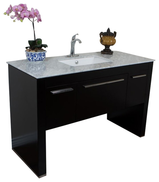 55.3" Single Sink Vanity, Black With Marble Top, Cream Contemporary