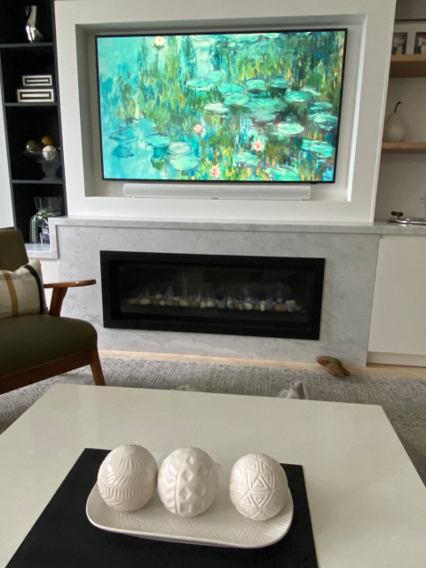 Fireplace modern-vardagsrum