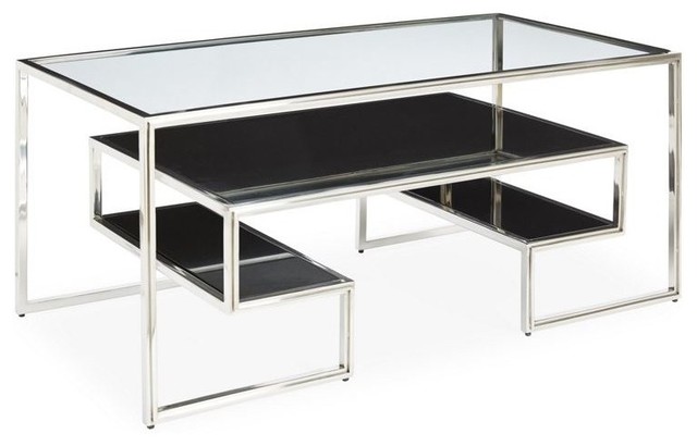 Midcentury Minimalist Silver Coffee Table Black Granite Shelves Open Contemporary Coffee Tables By My Swanky Home Houzz