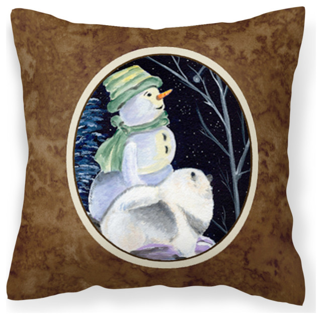 Ss8557Pw1414 Snowman With Keeshond Decorative Canvas Fabric Pillow