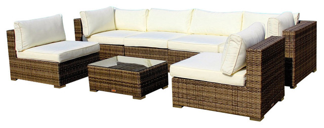 Outdoor Patio Furniture Sofa All-Weather Wicker Sectional 7-Piece Couch Set