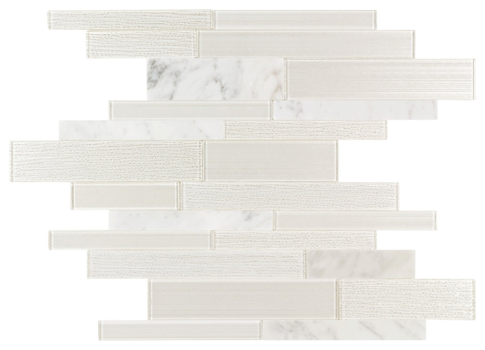 MTO0915 Modern 10x10 White Linear Glossy Glass Mosaic Tile