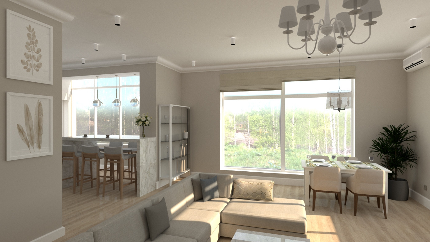 Кухня-гостиная с видом на овраг