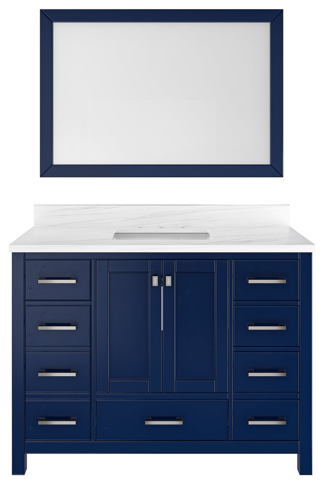 Marble Top Bathroom?Vanity, With Mirror Blue, 48in Transitional