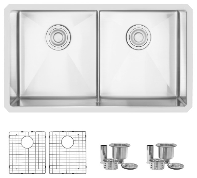 32"L x 18"W Stainless Steel Double Basin Low Divider Undermount Kitchen Sink