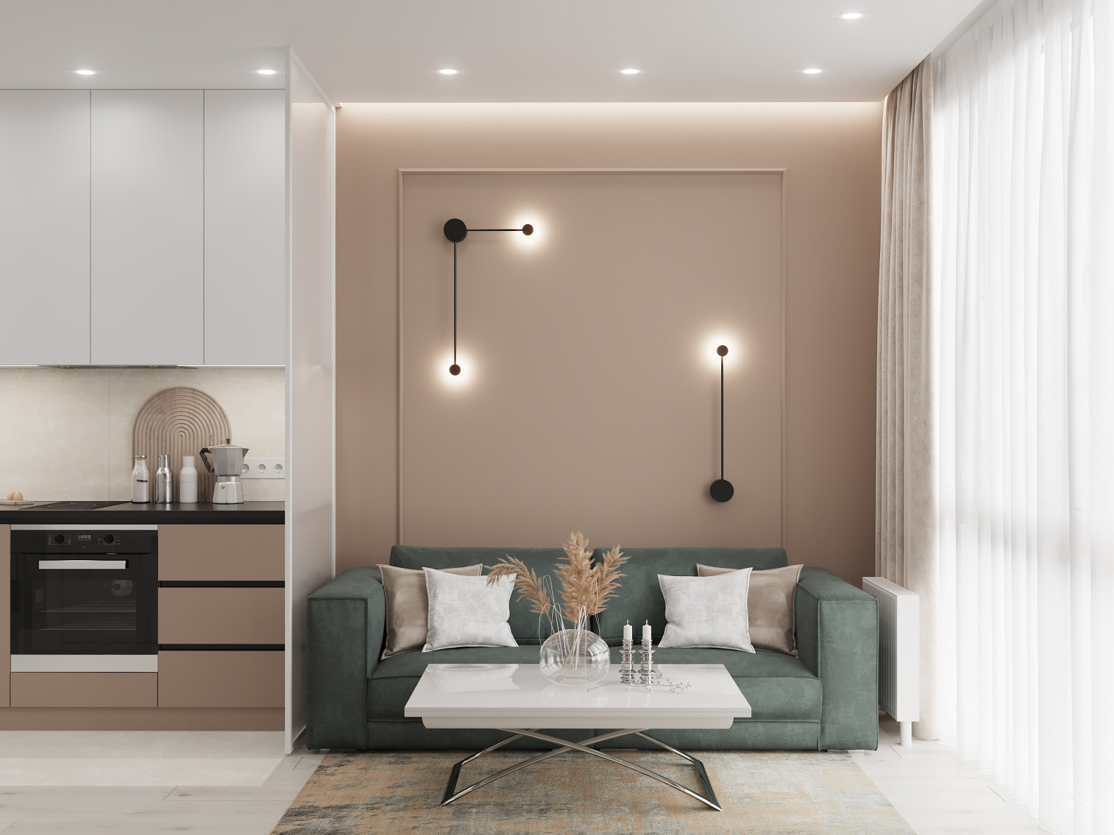 Современная квартира-студия в пастельных тонах