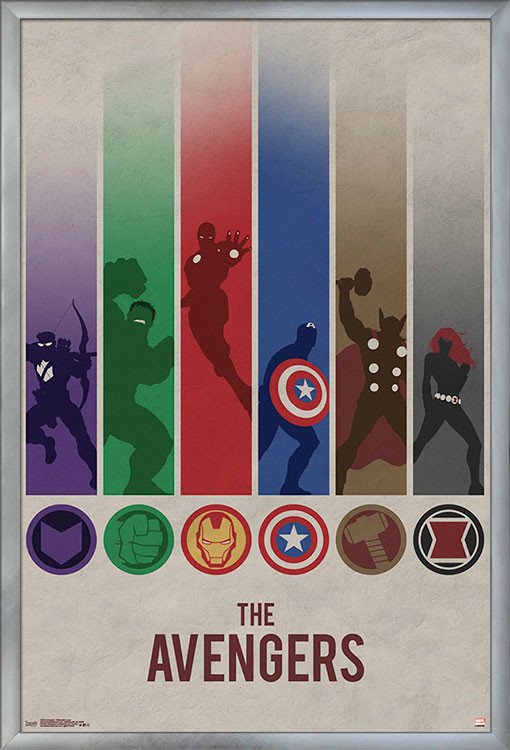 Avengers Minimalist Logo Poster, Silver Framed Version