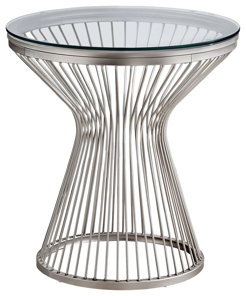 Monarch Contemporary Stainless Steel Accent Table With Clear Finish I