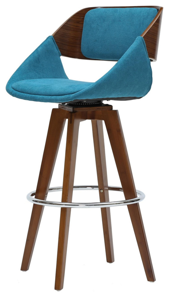 Cyprus Fabric Counter Stool Santorini Teal/Walnut Midcentury Bar