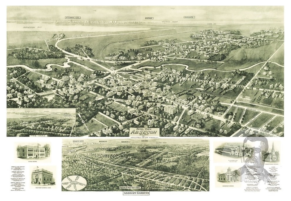 Old Map of Absecon New Jersey 1924, Vintage Map Art Print, 24"x36