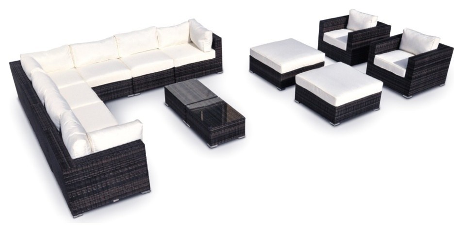 Outdoor Patio Wicker Furniture 13-Piece New Resin All-Weather Sectional Couch