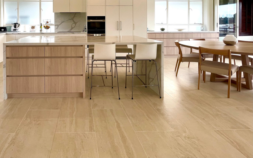 Design ideas for a contemporary kitchen in Sydney with porcelain floors.