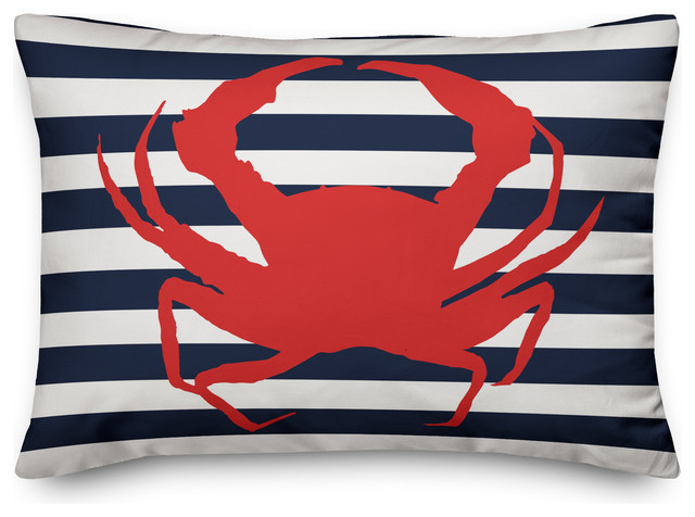 Navy Stripes Red Crab 14x20 Lumbar Pillow
