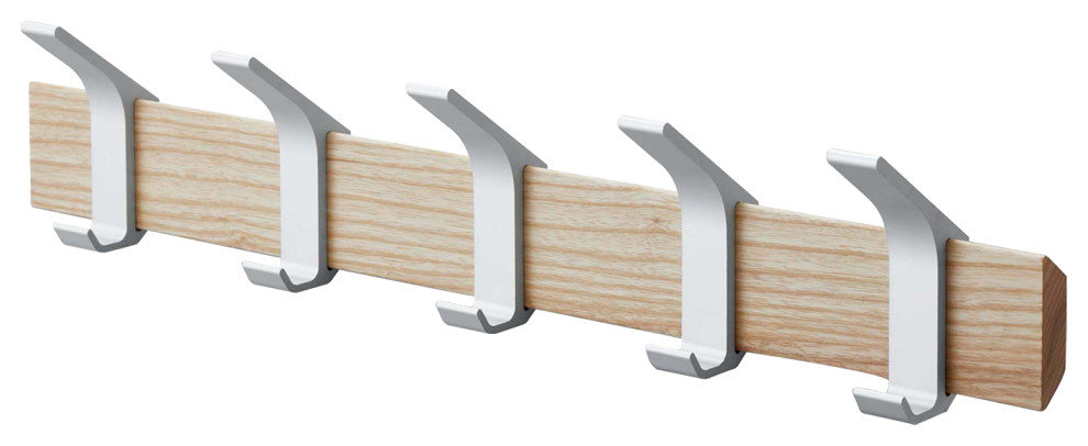 Adjustable Urban Sophisticate Wall-Mounted Coat Hanger in Natural Wood and Aluminum