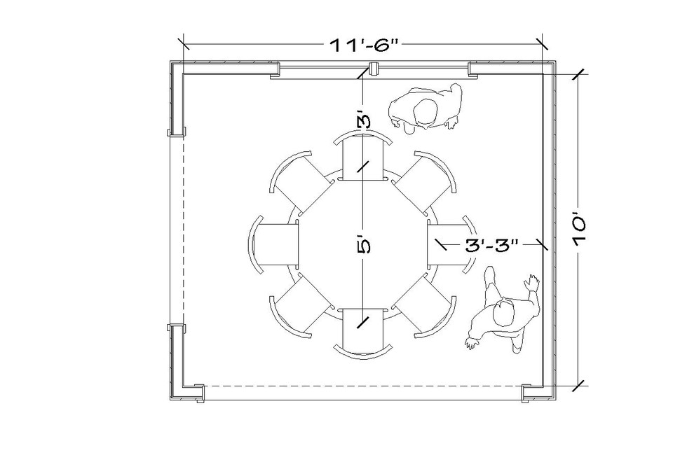 What size dining tables work well in a 12x12 dining room? Round, recta
