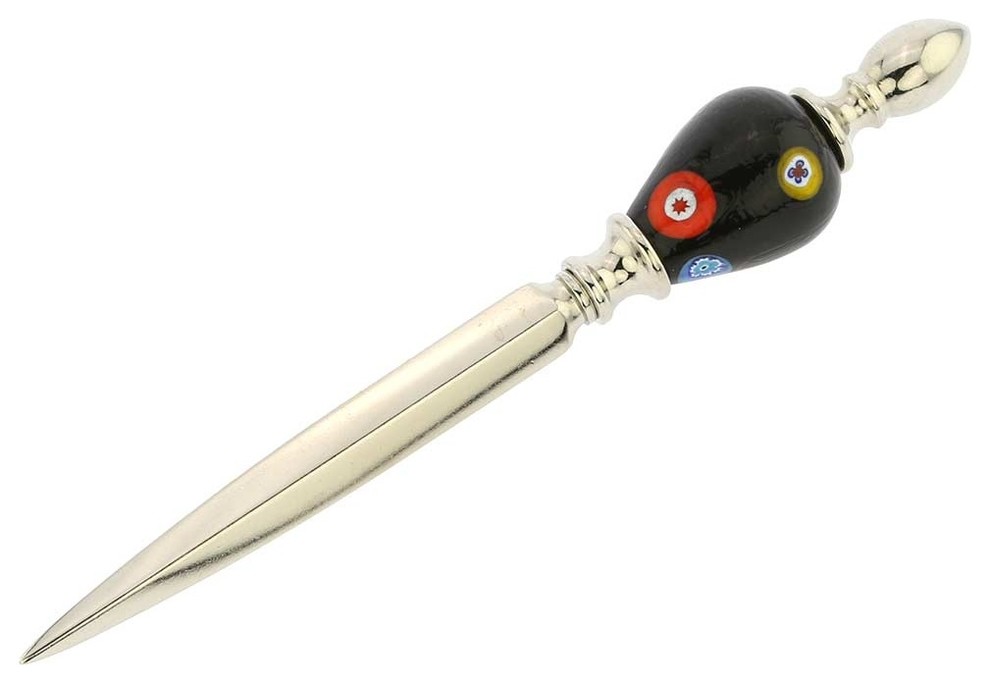 GlassOfVenice Murano Glass Mosaic Letter Opener Black Contemporary