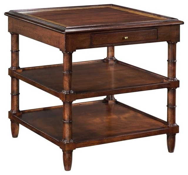 Side Table Woodbridge Regency Square Aged Mahogany Burl Wood 2