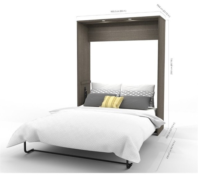 Atlin Designs Wood Queen Murphy Bed with Nightstands in Bark Gray/White ...