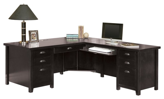 Nolita Loft Executive L Shaped Desk Black Transitional Desks Nolita Loft Executive L Shaped Desk Black