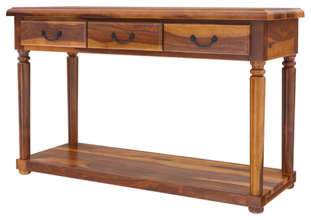 Isleton Rustic Solid Wood 3 Drawer Baluster Console Hall Table ...