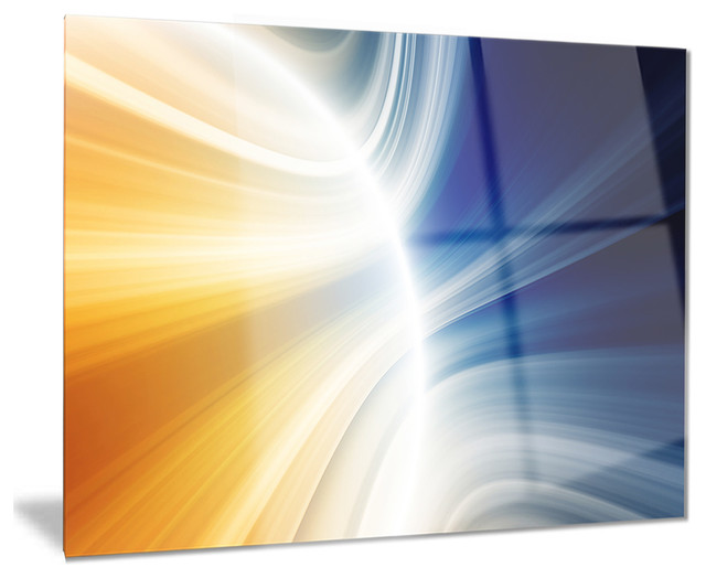 "Glowing Abstract Lines" Glossy Metal Wall Art, 40"x30" Contemporary