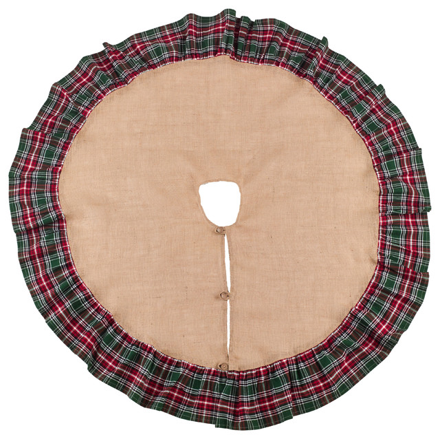 Edinburgh Collection Plaid Ruffle Design Jute Tree Skirt Rustic