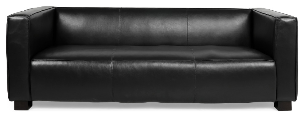 Minkler Contemporary Faux Leather 3 Seater Sofa, Midnight/Dark Walnut