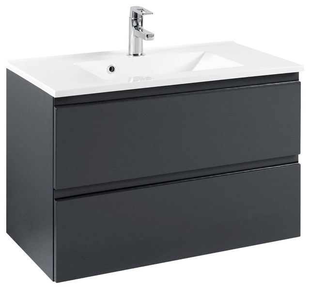 Cardiff Bathroom Vanity Unit, Glossy Grey and Graphite Grey, 80 cm