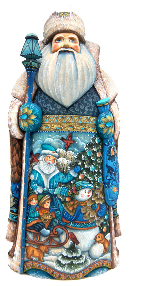 Father Frost In Blue Masterpiece Woodcarved Figurine Traditional Holiday Accents And Figurines By G Debrekht