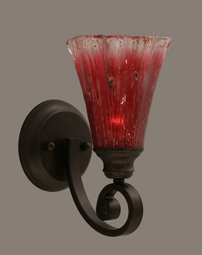 Curl One-Light Wall Sconce - Bronze with 5.5 Inch Raspberry Crystal Glass