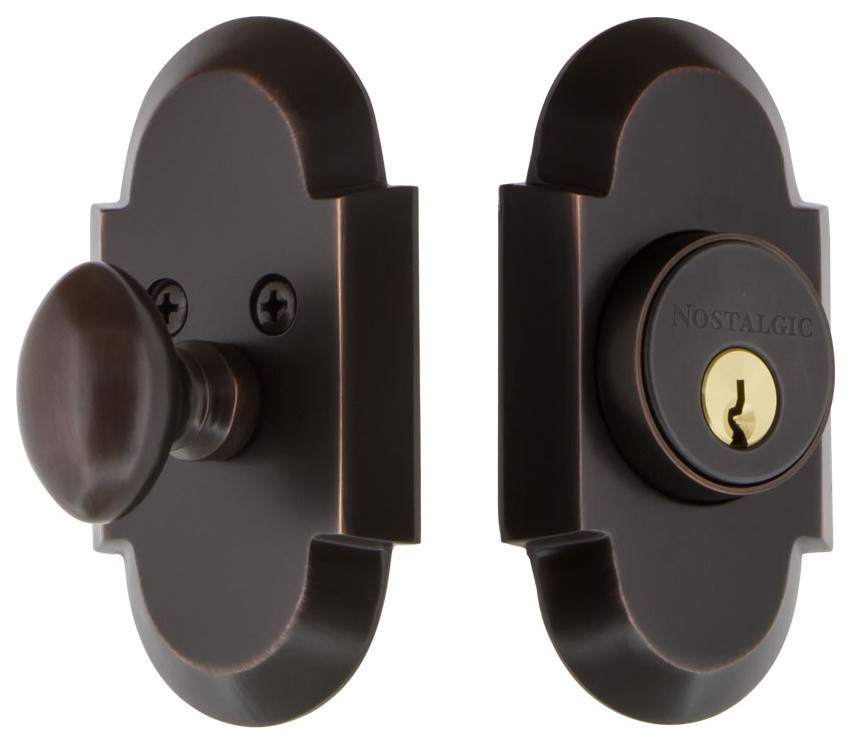 Cottage Plate Single Cylinder Deadbolt, Antique Brass Transitional