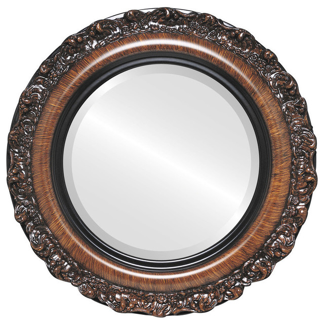 Venice Framed Round Mirror In Vintage Walnut Traditional Wall Venice Framed Round Mirror In Vintage