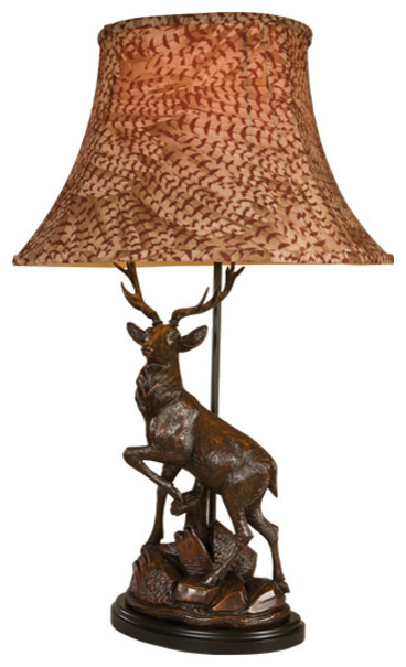 English Deer Facing Left Lamp, Pheasant Feather