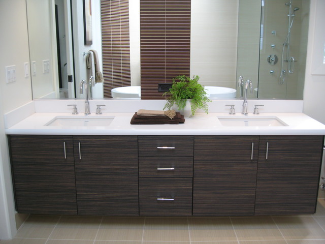 Foloating Vanities Textured Laminate Contemporary Bathroom