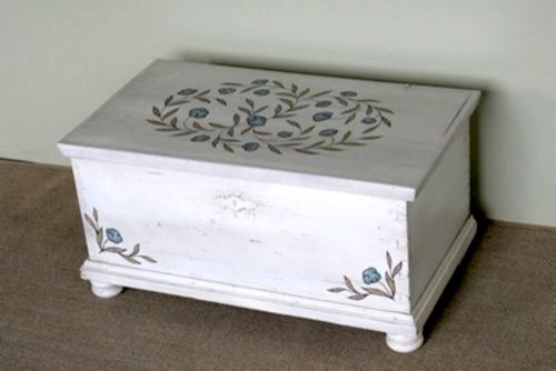 White Antique Style Wood Dresser With Custom Painting