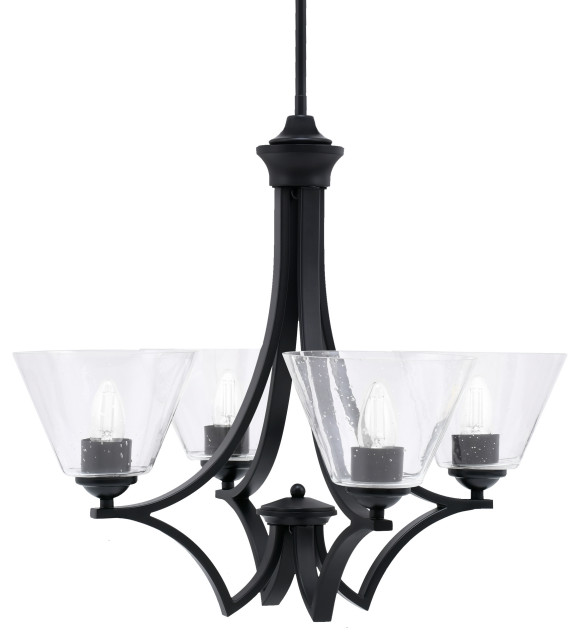 Zilo Uplight, 4 Light, Chandelier, Matte Black Finish With 7" Clear