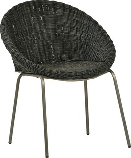 Black seat and Black Metal Legs with Two low arms Rattan Conor Accent Chair