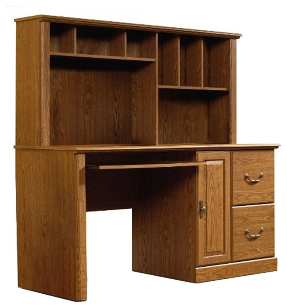 Sauder Orchard Hills Wood Computer Desk with Hutch in Carolina Oak