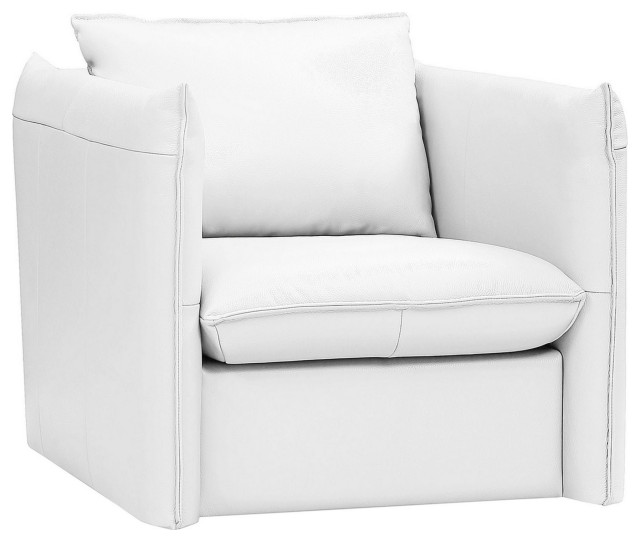 Reno 36" Swivel Lounge Chair, Pillow Back, Italian Leather, Crisp White
