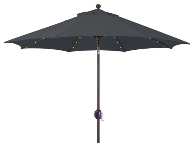 9 Auto Tilt Patio Umbrella With Led Lights Transitional Outdoor Umbrellas By Galtech