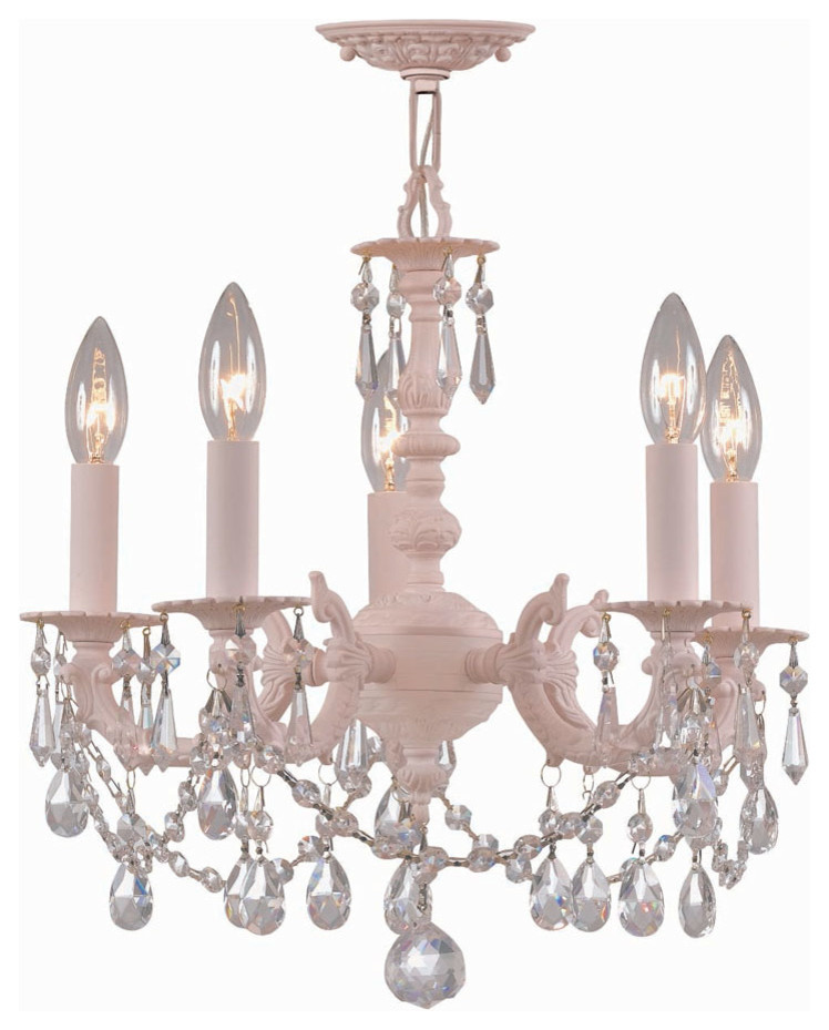 Blush Wrought Iron Large Mini Chandelier with Hand Polished Crystals
