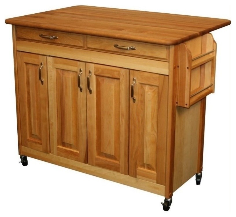 Pemberly Row 44" Wood Butcher Block Drop Leaf Kitchen Island in Brown
