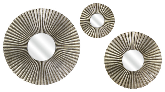 Pleated Metal Piper Round Mirrors, Set of 3