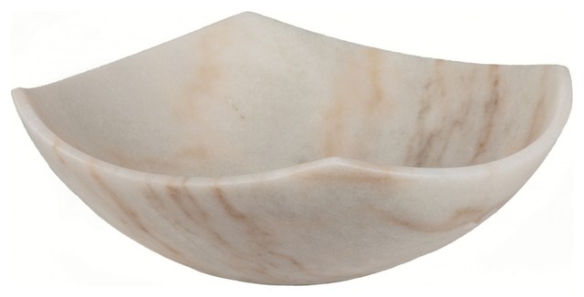 Modern Honed White Marble Square Bathroom Vessel Sink, 16.5", Natural Stone