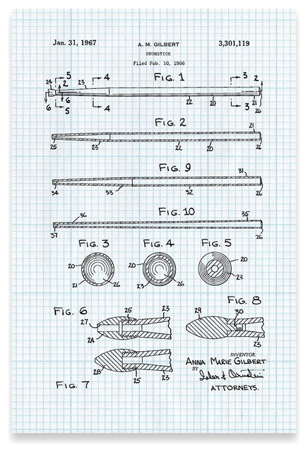 Drum Stick Poster Patent Art Print Contemporary Prints And