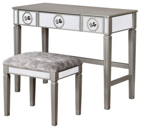 Linon Madison Wood Vanity Set In Silver Contemporary Bedroom