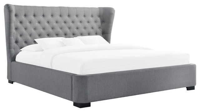 King Size Tufted Wing Upholstered Platform Contemporary Bed Gray Manchester King Size Tufted Wing Upholstered Platform Contemporary Bed Gray