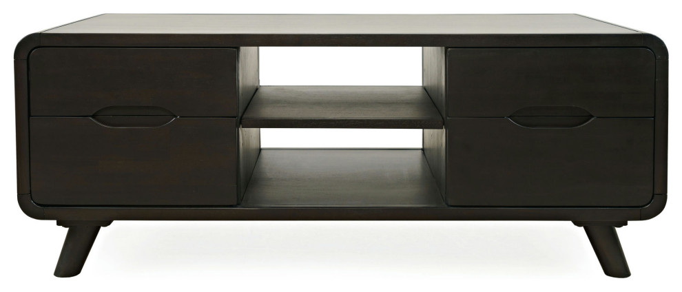 Marlowe Mid-Century Modern 48" Curved Coffee Table with Storage Drawers ...