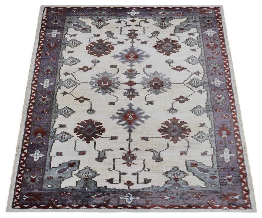 Hand Knotted Viscose Area Rug Oriental Multicolor Mediterranean